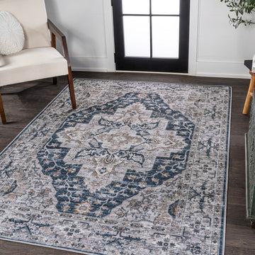 Didim Boho Gray Medallion Washable Area Rug